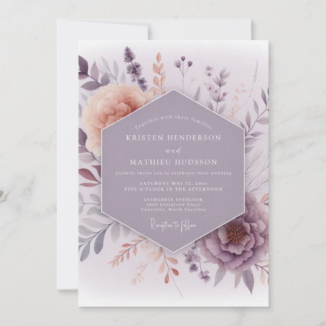 Invitación Boda en prado brumoso de lavanda (Anverso)