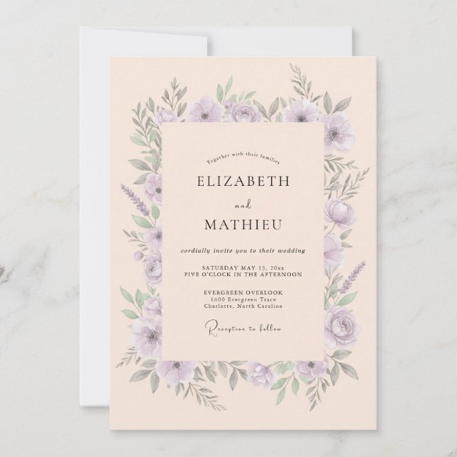 Invitación Boda en prado encantador de lavanda (Anverso)