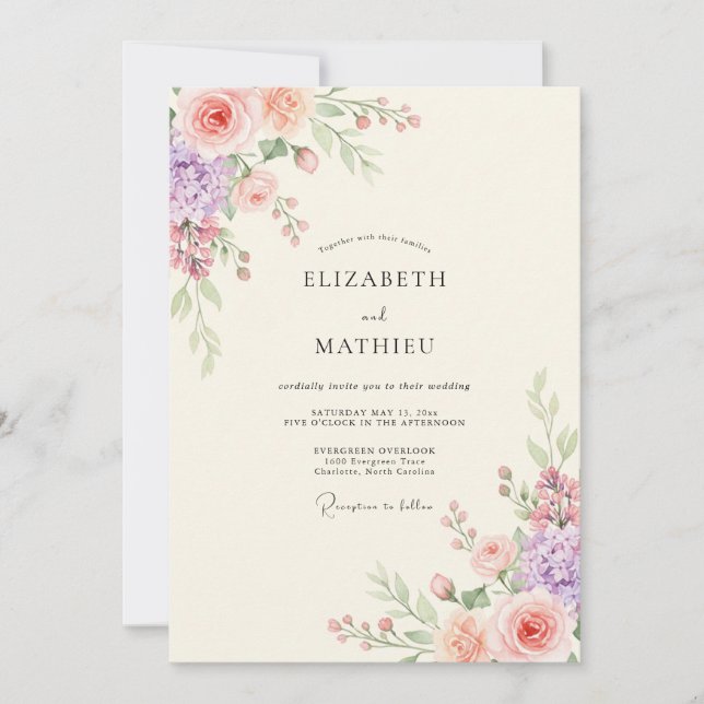 Invitación Boda en prado etéreo de melocotón (Anverso)