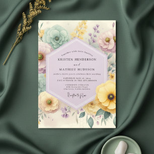 Invitación Boda en prado floral azul pálido