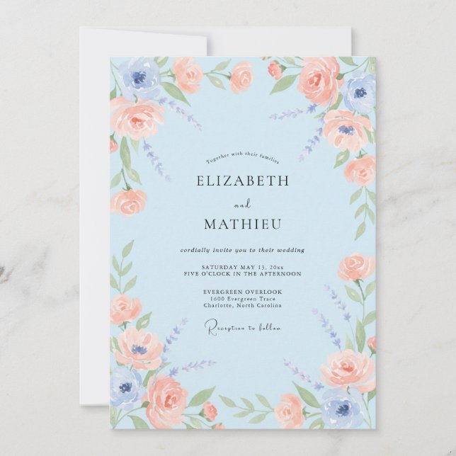 Invitación Boda en prado pastel azul claro (Anverso)