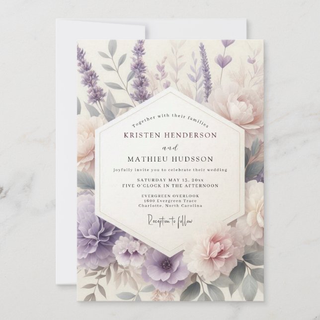 Invitación Boda en prado pintado de lavanda (Anverso)