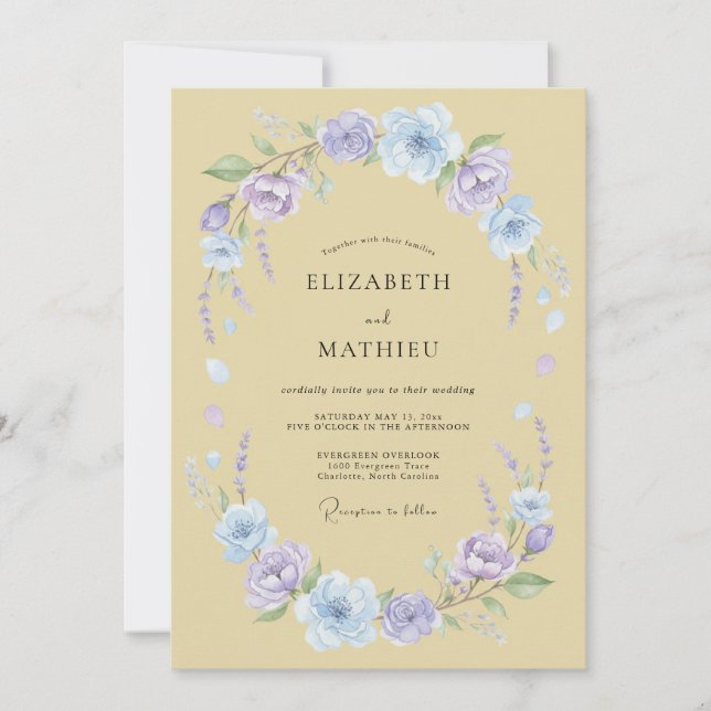 Invitación Boda en prado sereno de amarillo pálido (Anverso)