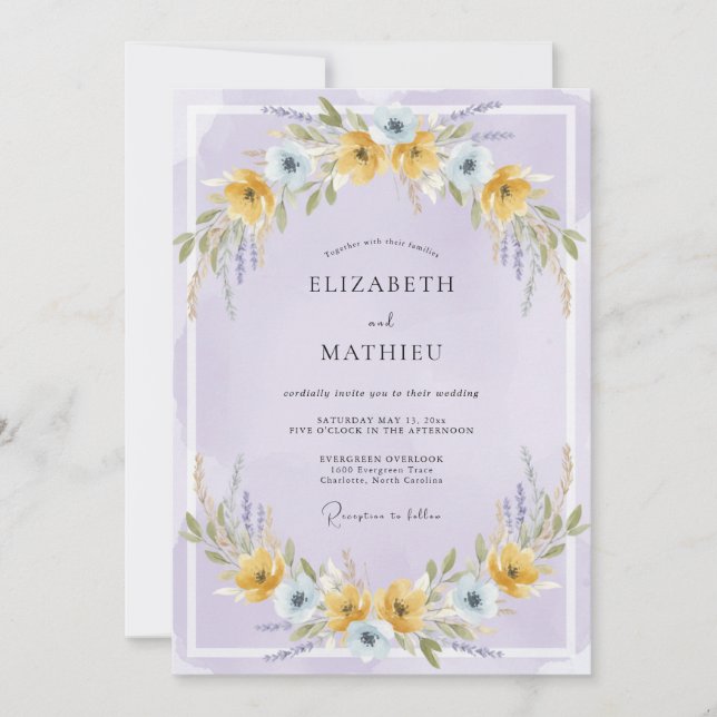 Invitación Boda en prado soleado de lavanda (Anverso)