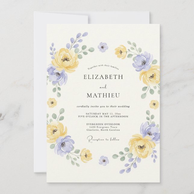 Invitación Boda en prado suave de lavanda (Anverso)