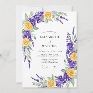 Invitación Boda en prado vibrante de amarillo púrpura