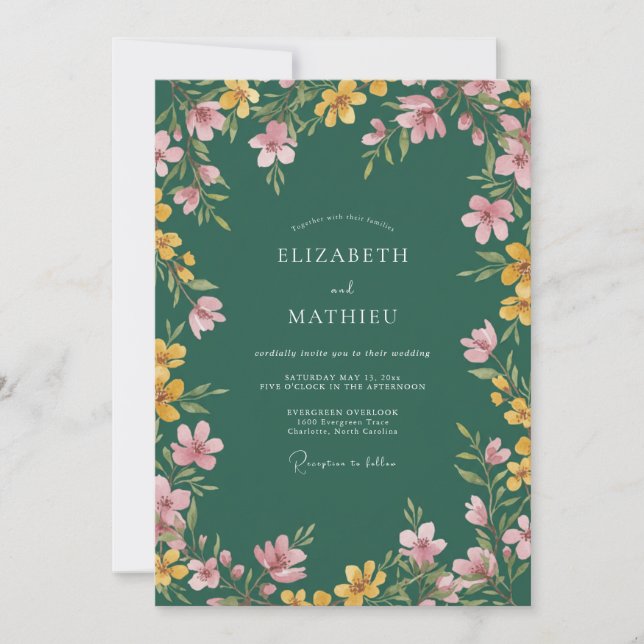 Invitación Boda en prado vibrante esmeralda verde (Anverso)