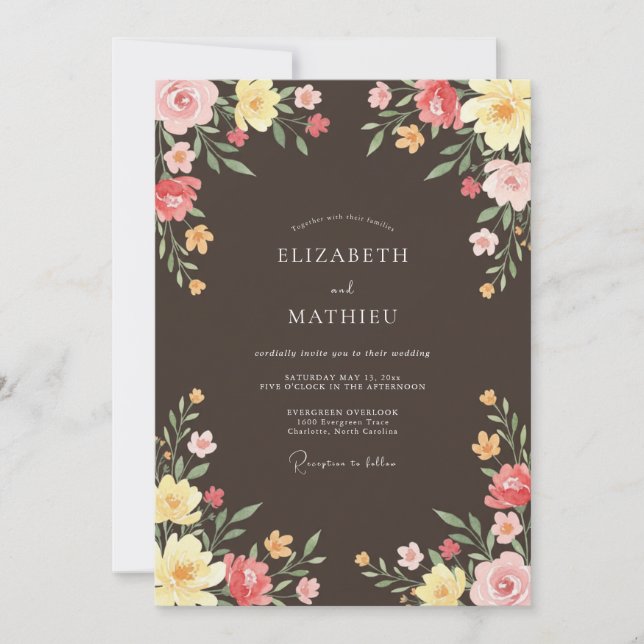 Invitación Boda en prado vívido de marrón chocolate (Anverso)