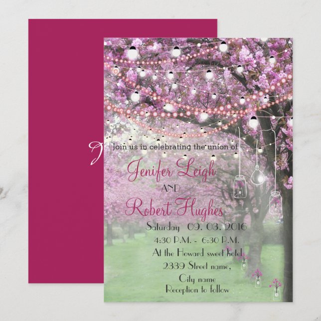 Invitación Boda en primavera con flores de cerezo (Anverso / Reverso)
