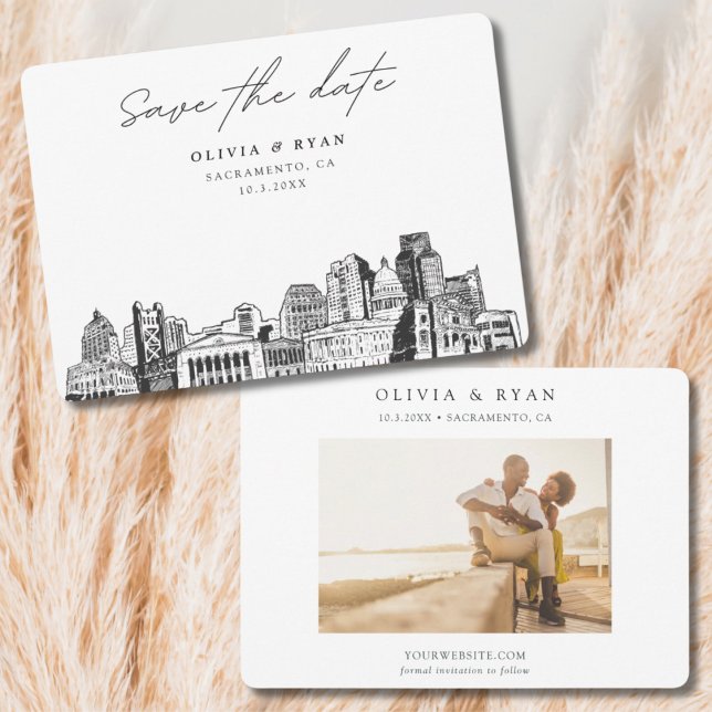 Invitación Boda en Sacramento Skyline Boceto Save the Date  (Sacramento Wedding Save the Date)