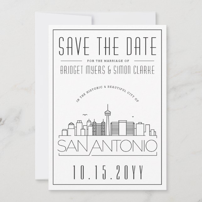 Invitación Boda en San Antonio Estilizado Silueta del horizon (Anverso)