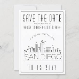 Invitación Boda en San Diego   Silueta urbana estilizada para
