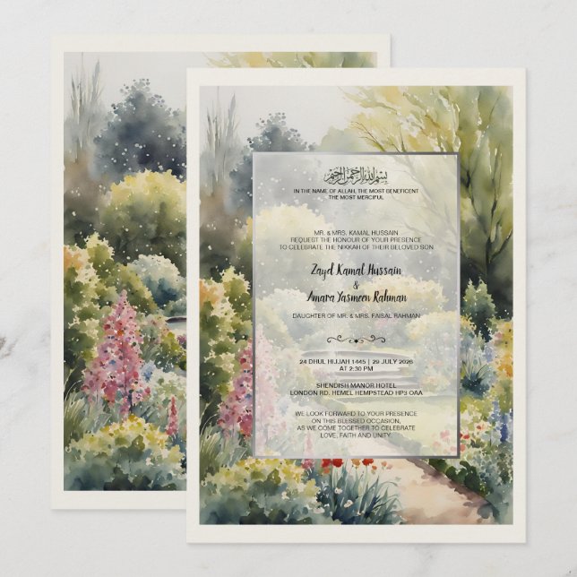 Invitación Boda en Shendish Manor con acuarelas personalizada (Anverso / Reverso)