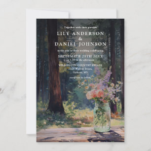 Invitación Boda en tarro de mason floral boho bosque acuarela