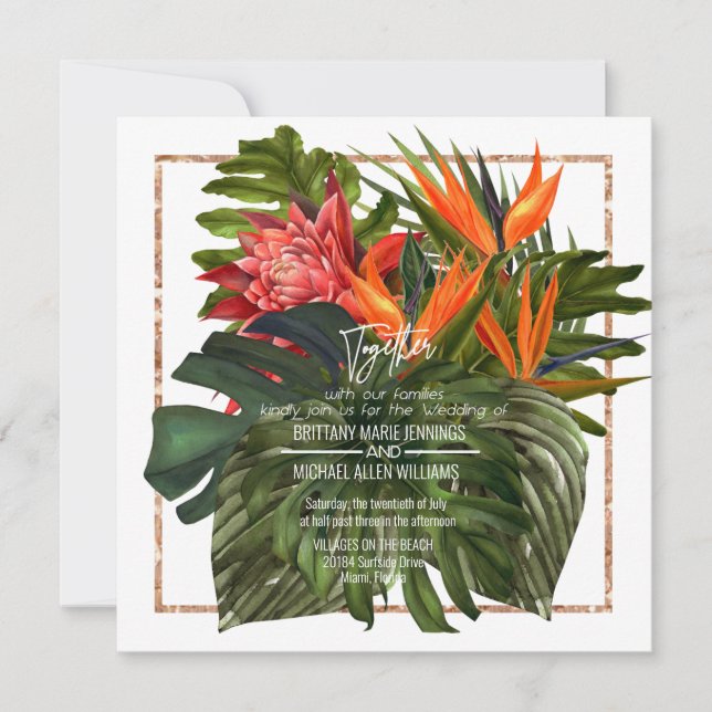 Invitación Boda en Tropical Breeze Lush Botanical Square (Anverso)