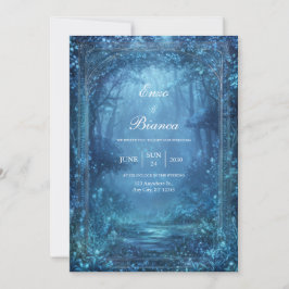 Invitación Boda en un bosque mágico azul etéreo y brillante