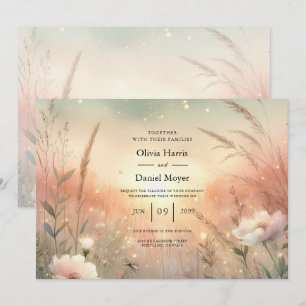 Invitación Boda en un campo de flores silvestres pastel etére