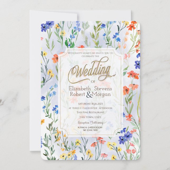 Invitación Boda en un Colorido Prado de Flores Silvestres de  (Anverso)