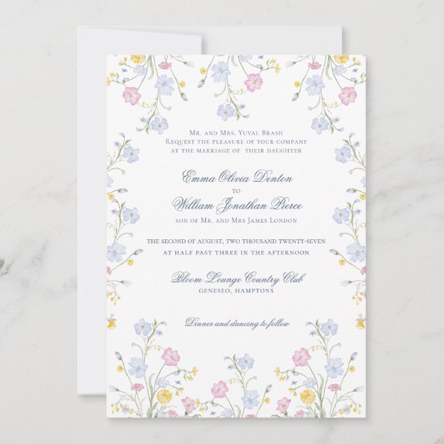 Invitación Boda en un exuberante prado de flores silvestres (Anverso)