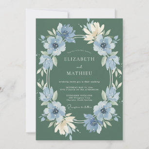 Invitación Boda en un prado floreciente de verde salvia