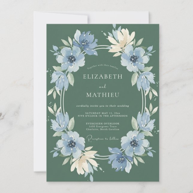 Invitación Boda en un prado floreciente de verde salvia (Anverso)