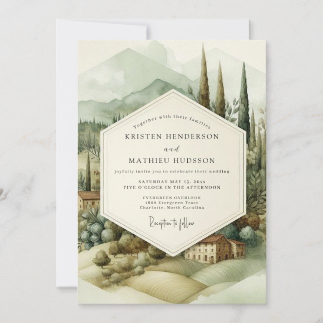 Invitación Boda en viñedo toscano Sage (Anverso)