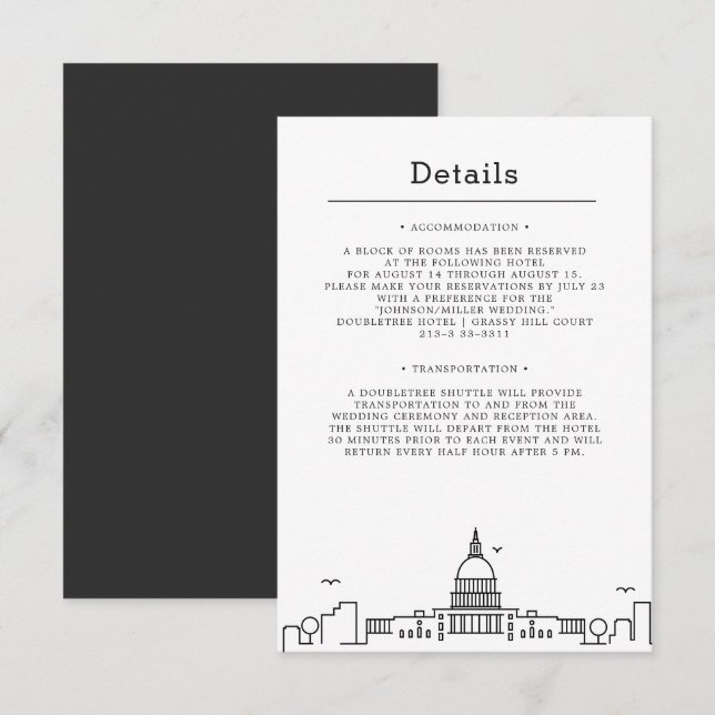 Invitación Boda en Washington DC | Detalles de Invitados (Anverso / Reverso)