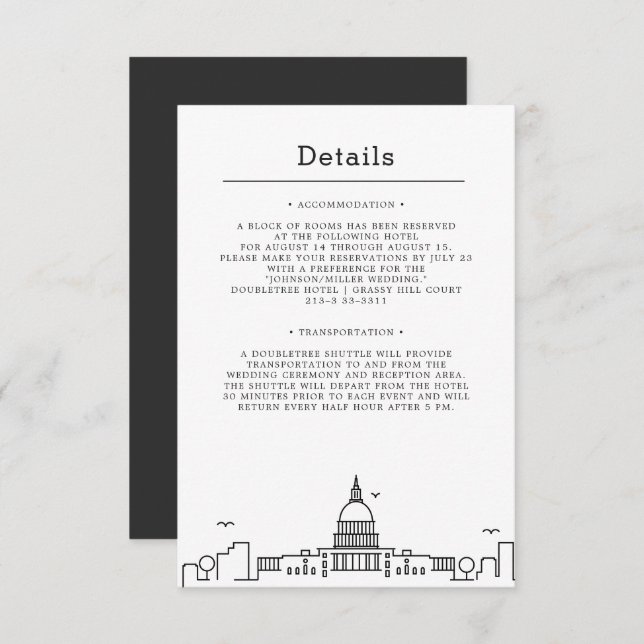 Invitación Boda en Washington DC | Detalles del Invitado (Anverso / Reverso)