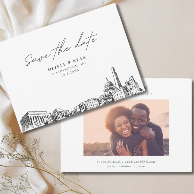Invitación Boda en Washington DC: Salven la fecha moderna (Washington DC Wedding Save the Date Modern Invitation)