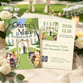 Invitación Boda en Watercolor Manor, ilustración plana