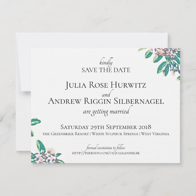 Invitación Boda en White Sulphur Springs Guardar la Fecha (Anverso)