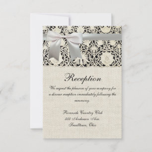 Invitación Boda Encaje Antiguo Lino Blanco Clásico Bonito