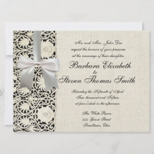 Invitación Boda Encaje Antiguo Lino Blanco Clásico Bonito
