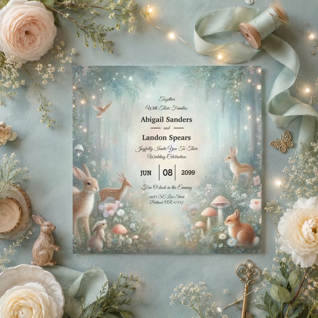 Invitación Boda Encantada Bosque de Melocotón y Verde Teal (Subido por el creador)