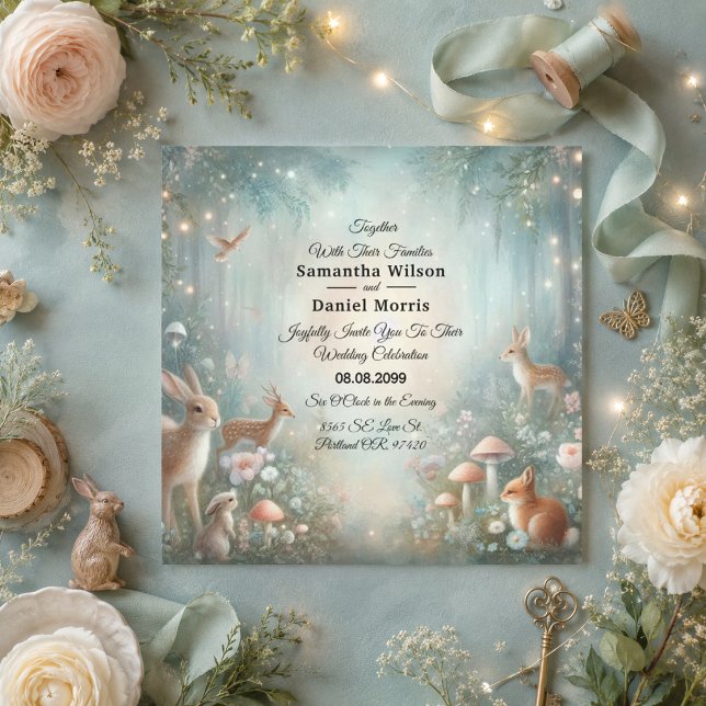 Invitación Boda Encantada Bosque de Verde Azul y Melocotón (Subido por el creador)