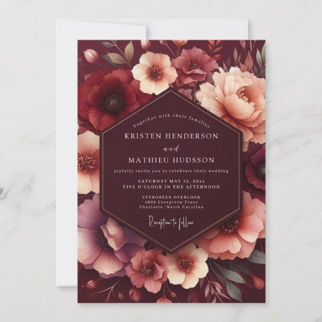 Invitación Boda Encantada Botánica Borgoña (Anverso)