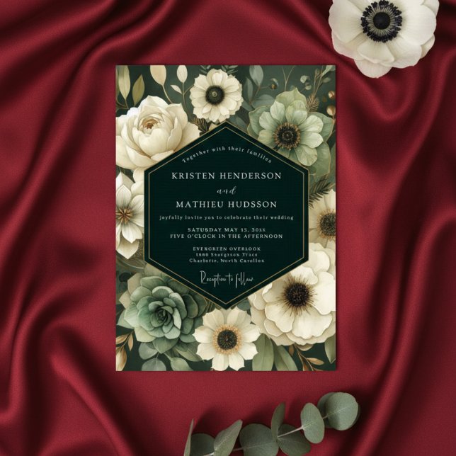 Invitación Boda Encantada con Floral Azul Turquesa Profundo (Subido por el creador)