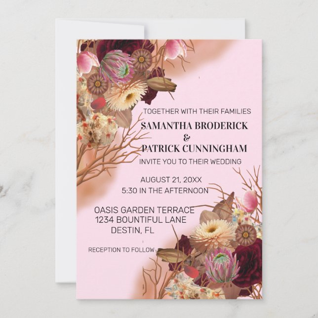 Invitación Boda Encantada de Cuento de Hadas Boho Flor Silves (Anverso)