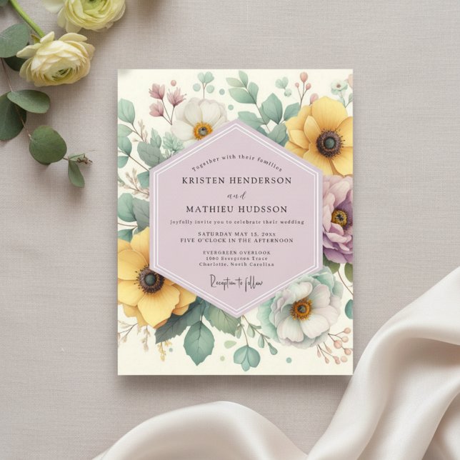 Invitación Boda Encantada de Flor Amarilla Pálida (Subido por el creador)