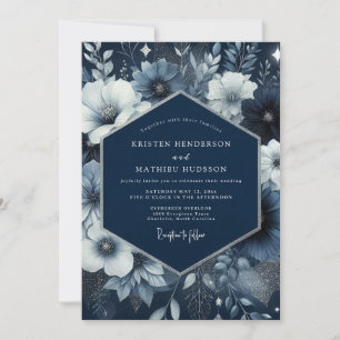 Invitación Boda Encantada de Floral Azul Marino