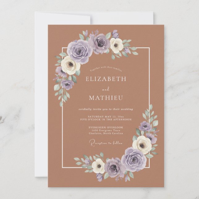 Invitación Boda Encantada de Floral Lavanda (Anverso)