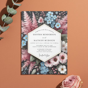 Invitación Boda Encantada de Floral Rosa Polvoriento