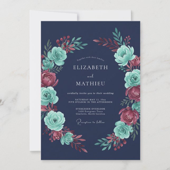 Invitación Boda Encantada de Invierno en Azul Marino (Anverso)