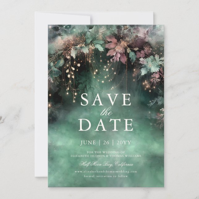 Invitación Boda encantada de malva de los bosques Salven la f (Anverso)