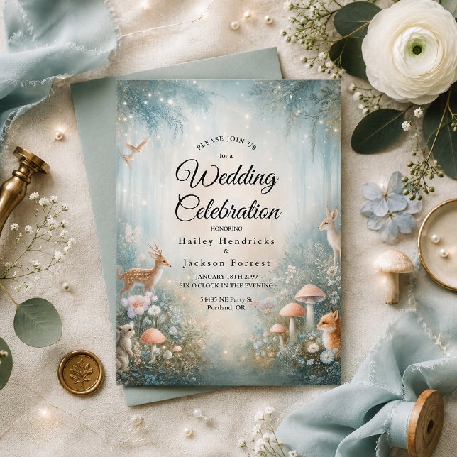 Invitación Boda encantada del bosque en verde y melocotón (Subido por el creador)