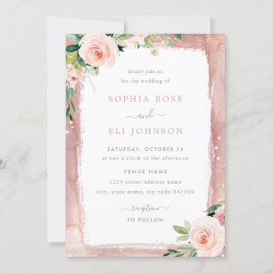 Invitación Boda Encantada Elegante Floral y Borde Rosado