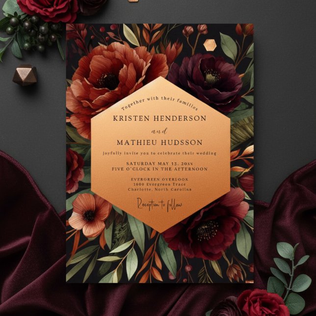 Invitación Boda Encantada Floración Borgoña (Subido por el creador)