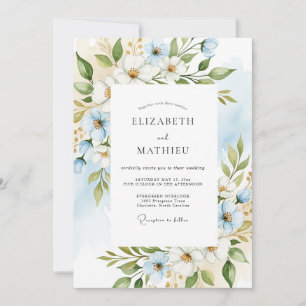 Invitación Boda Encantada Floral Azul Celeste