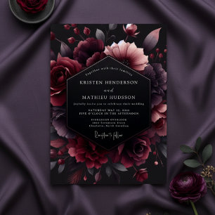 Invitación Boda Encantada Floral Borgoña Malhumorada