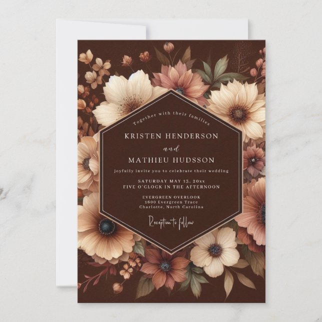 Invitación Boda Encantada Floral Marrón (Anverso)